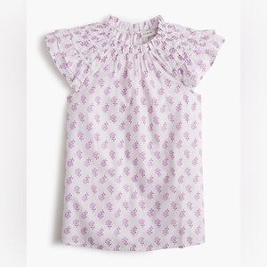 NWT J. Crew Factory Flutter-sleeve top White Violet Storm size small